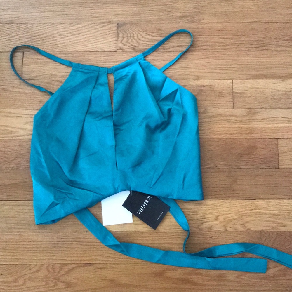 Super cute emerald green/real satin crop top.